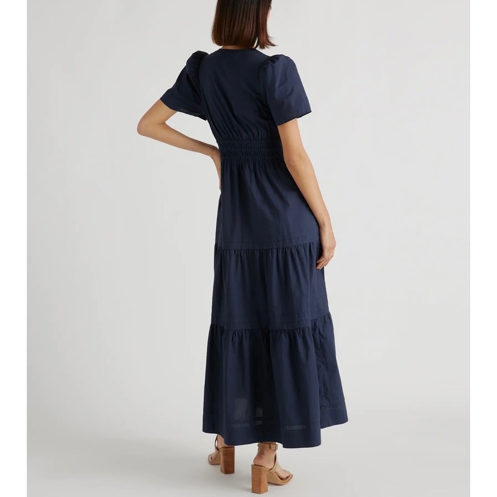 Quince Tiered Maxi Dress Womens Size Medium Organic Cotton Poplin Puff Sleeve - Picture 11 of 11